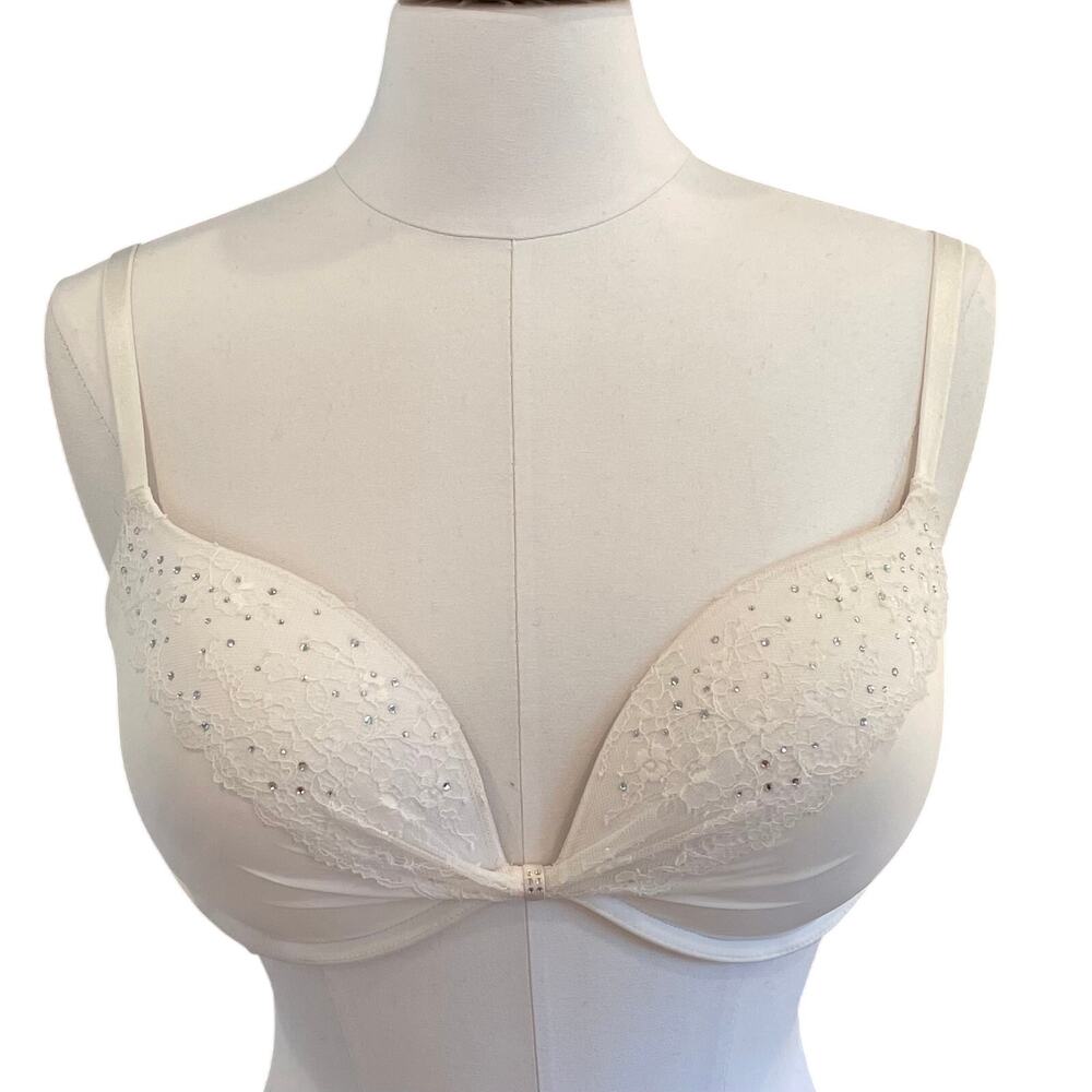 Victoria's Secret Padded Demi Push Up Bra White Rhinestones, Bling, 38C